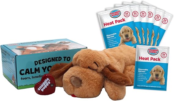 Snuggle Puppy Heartbeat Toy, 6 Heat Packs, Calming Comfort - Biscuit