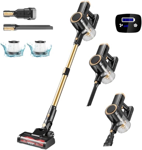 Cordless Vacuum Cleaner, Rechargeable Wall-Mounted/Vacuum Cleaners for Home, Anti-Tangle Self-Standing Vacuum with Touch Screen, Upright Vacuums for Pet/Hardwood Floor/Carpet/Car