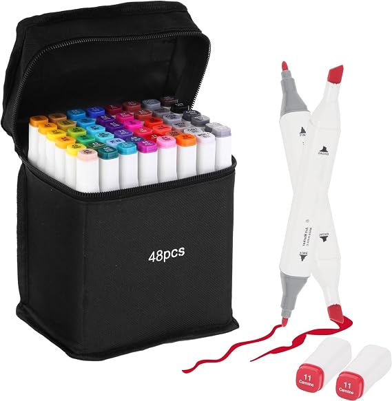 Alcohol Markers Set Dual Tips - Coloring Marker Pens 48 Colors Art Supplies