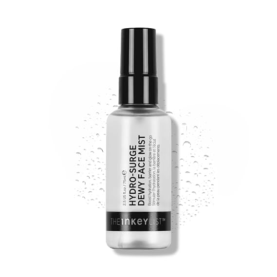 The INKEY List Hydro-Surge Dewy Face Mist 2.6 fl oz, Hydration Boosting Spray, Fragrance-Free & Alcohol-Free, Gentle Formula for Sensitive Skin, On-The-Go Application, Vegan Friendly | Ultra-Fine Hydrating Spray with Hydroviton, Aquaxyl and Marine Actives for 12-Hour Moisture Over Makeup or Spf