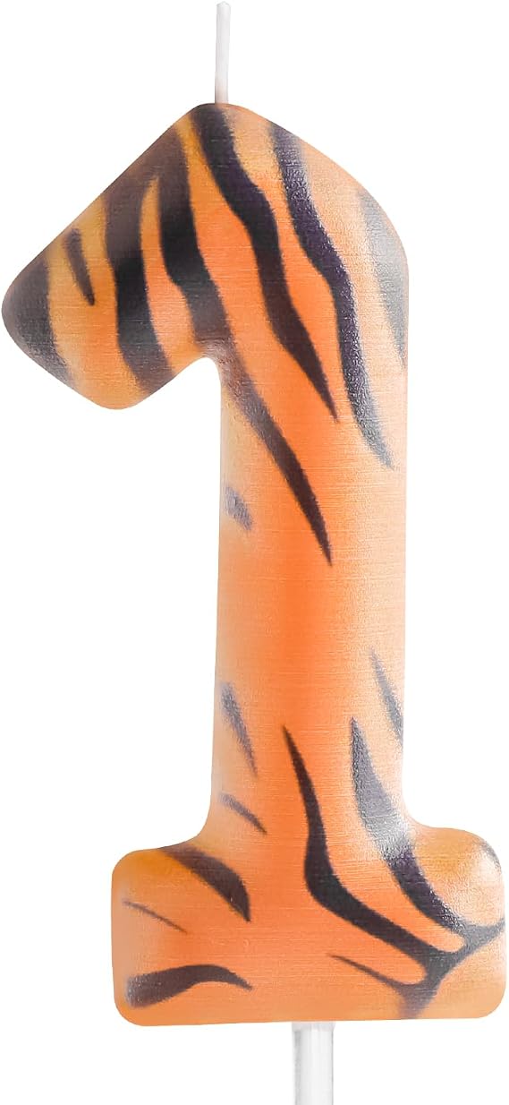 Zi Lan Tiger Birthday Candle Number 1, Jungle Animal Tiger Stripe 1st Birthday Number Candle, Zoo Animal Themed Cake Toppers for Boys Girls Kids Birthday Party Decorations Supplies Birthday Gifts