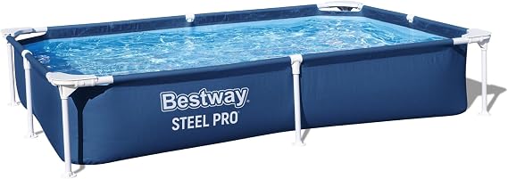Bestway 56401 Steel Pro Pool | Swimming Pool, Rectangle Above Ground Fast Set Pool, Childrens Detachable Pool, Multiple Sizes, Blue, 221 x 150 x 43 cm