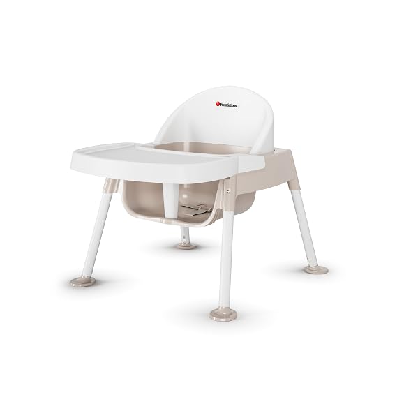 Foundations Secure Sitter 7" Feeding Chair Highchair, White/Tan | 7" Seat Height, Stable No Tip Feet, 3-Point Adjustable Harness, Removable Tray, Easy to Clean, Smooth Plastic