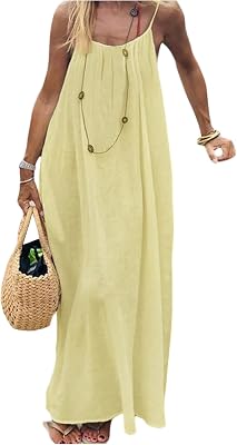 SHENHE Womens Open Back Spaghetti Strap Beach Maxi Dress Loose Flowy Vacation Sundress