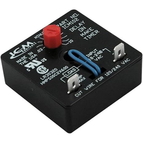 ICM Controls ICM102 Delay-On-Make Timer with 03-10 Minutes Adjustable Delay, 18-240 Vac, 1.25" Height, 2" Width 2" Length, Multicolor