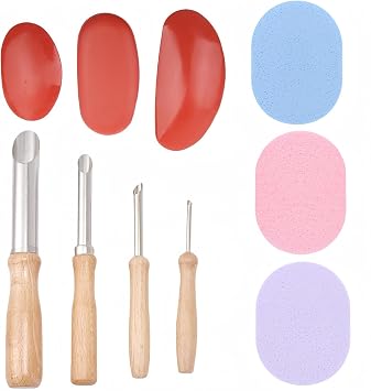 Accfore 3 Sizes Rubber Pottery Clay Ribs+4 Stainless Steel Circular Clay Hole Cutters+3 Pottery Sponge for Clay Sculpting Texturing Artists Modeling Potte