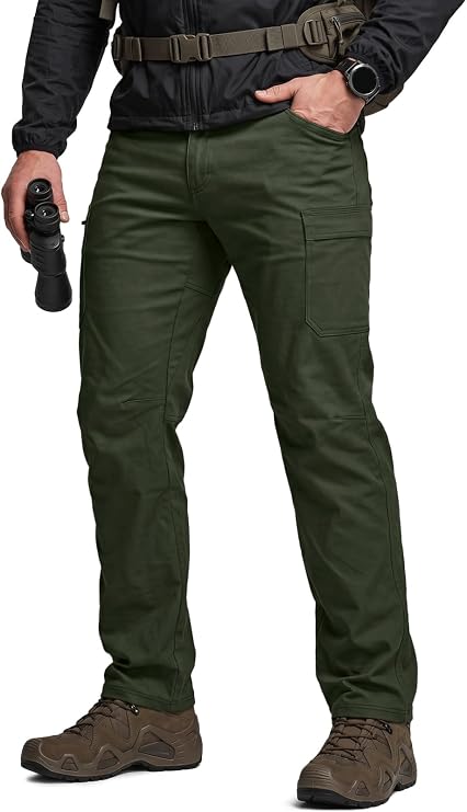 CQR Men's Active Flex Tactical Pants, Water Resistant Lightweight Stretch Cargo Work Hiking Pants