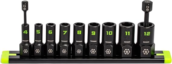 GRIPEDGE Tools | 9-PC - 1/4'' Drive Metric RPT Socket Extractor Set | Sizes 4 12 MM | Removes Broken Studs, Stripped Bolts and Lug Nuts | Includes Premium Aluminum Socket Rail|