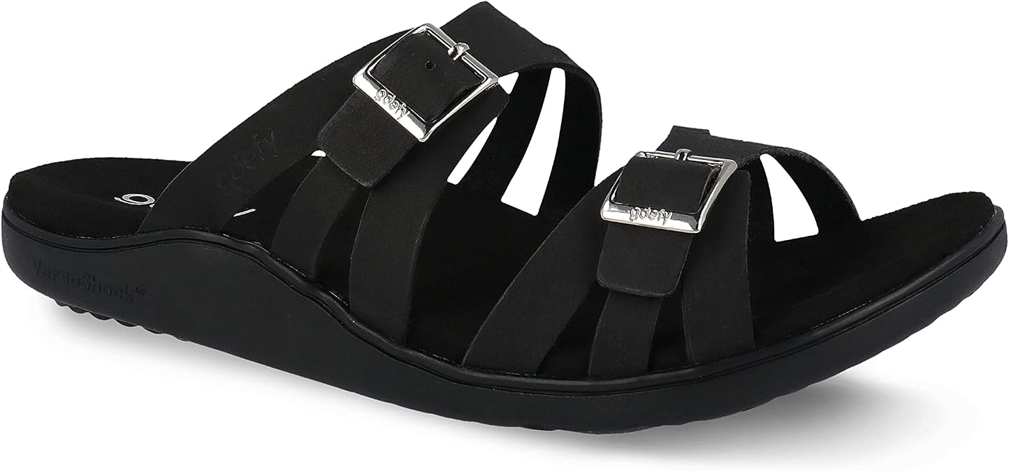 Gravity Defyer Women's GDEFY Ortal Leather Strappy Fashion Sandal - VersoShock Proven Performance Orthotic Slides