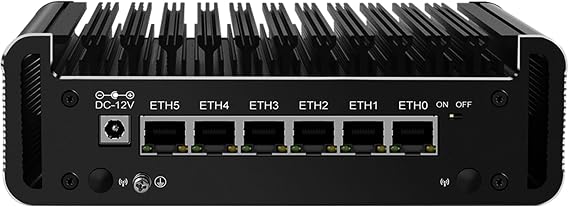 6 Port Firewall Micro Appliance, Fanless Firewall Mini PC Intel N150 Quad Core, DDR5 RAM, VPN, Router PC, AES-NI, 6 Intel 2.5GbE I226-V LAN, Barebone