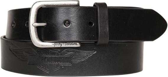 Harley-Davidson Women's Embossed Winged B&S Genuine Leather Belt - Black