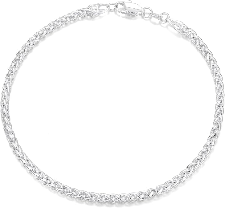 HIMSTORY Silver Bracelet for Men, 3MM Sterling Silver Wheat Chain Bracelets | Diamond Cut Silver Bracelet Gifts for Boyfriend Father Husband