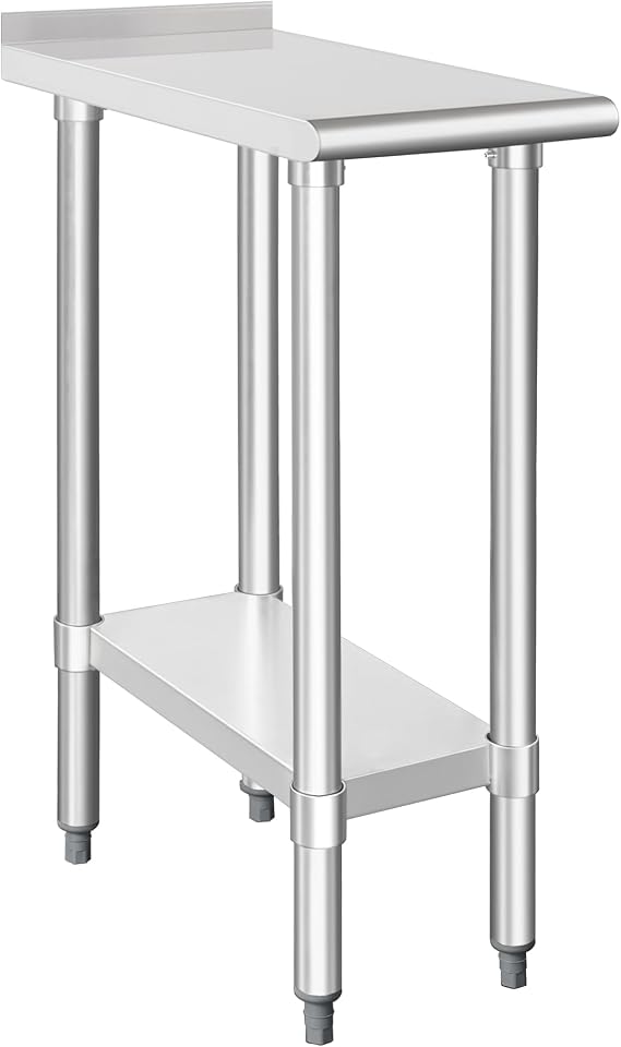 HARDURA Stainless Steel Commercial Work Table 2412 Inches 2" Backsplash | Prep Work Metal Table, Undershelf, Heavy Duty NSF 430, Kitchen Food Prep
