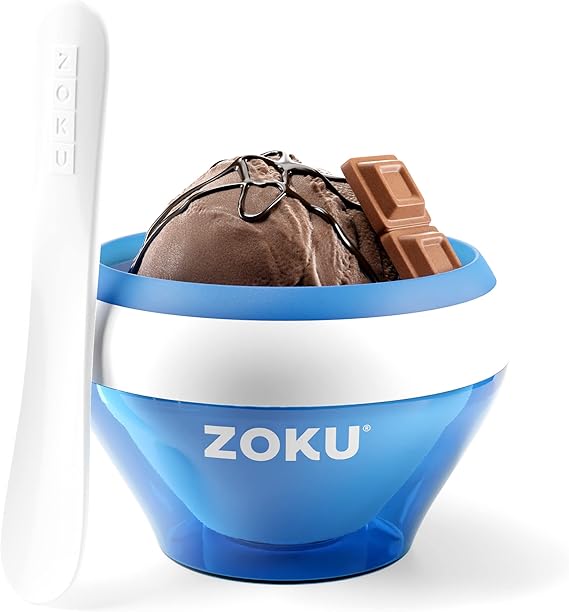 ZOKU Ice Cream Maker, Compact Make and Serve Bowl with Stainless Steel Freezer Core Creates Soft Serve, Frozen Yogurt, Ice Cream and More in Minutes, BPA-free, Blue