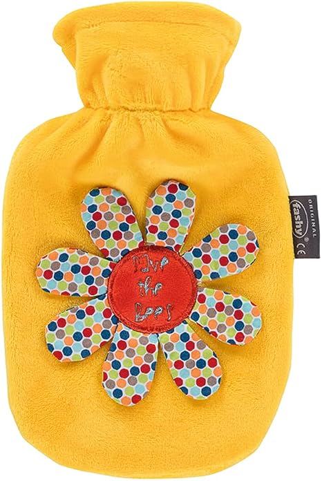 Fashy 0.8 Litre Hot Water Bottle with Embroidered Plush Cover Love The Bees 65251 30 Yellow