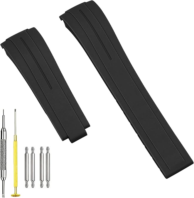 YISIWERA 20mm 22mm Rubber Watch Band Curved Ends Straight Edge, Compatible for Rolex Submariner, Daytona, Yachtmaster, Explorer, Seiko, Omega, Silicone Watch Strap For Men Women Without Clasp