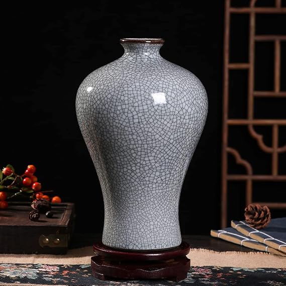 Chinoiserie Handicraft Vase Chinese Antique Cracked Glaze Porcelain Living Room Home Decoration Collection (h) (c One Size)