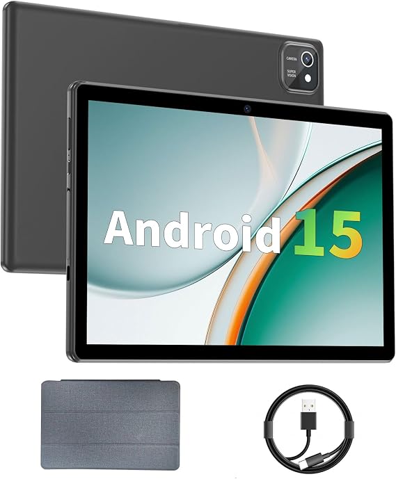 aiprotablet Tablet 10 inch Android 15 Tablets, 12GB RAM 64GB ROM 1TB Expand, Quad-Core Processor, 1280x800 LCD Touch Screen, WiFi 5, Dual Camera, BT5.0, 6000mAh Battery (Black)