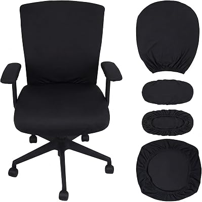Tatuo Computer Chair Cover Office Seat Cover with Armrest and Backrest, Stretchable Desk Elastic Protective Universal Rotating Chair Protecter Black,1 Set