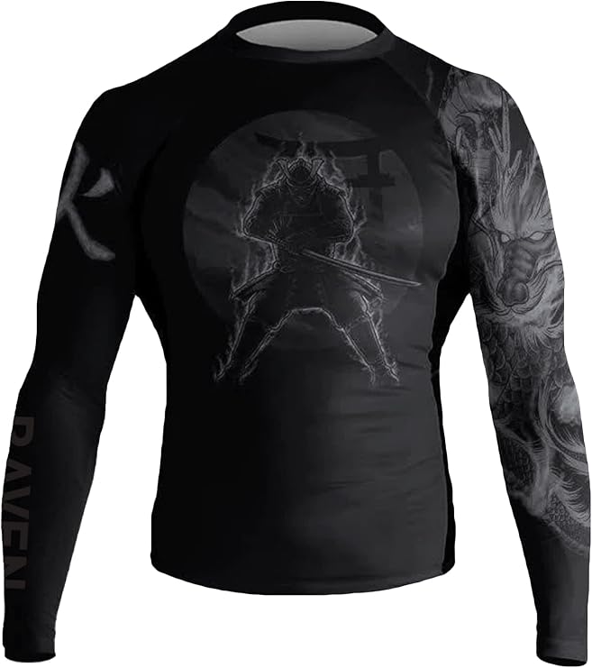 Raven Fightwear Men's Dragon Fire Element BJJ Rash Guard Long Sleeve MMA Black Edition