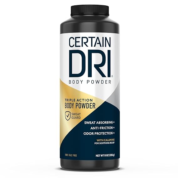 Certain Dri Body Powder, Talc-Free Anti Chafing for Sweat & Moisture, 8 oz | Odor Control, Calamine for Itch Relief & Skin Comfort, Daily Use & Protection
