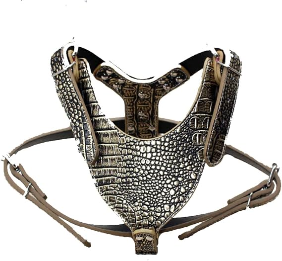 New Soft Leather Dog Harness Large Pitbull Mastiff Boxer Bully Chest for 26~34" Adjustable (Gold Brown)