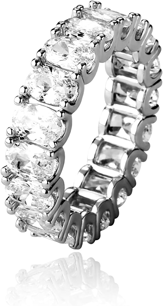TOPGRILLZ Iced Out Baguette Oval Ring Cubic Zirconia Diamond 14K Gold Silver Band Pinky Eternity Ring for Men Women