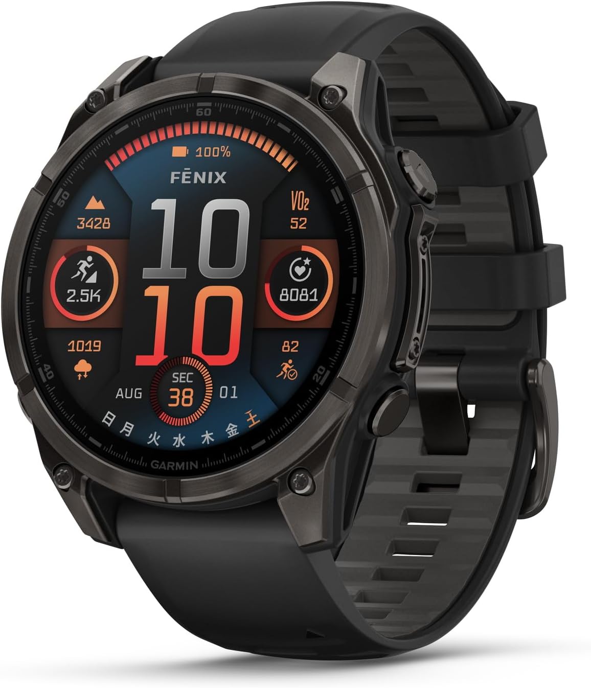 Garmin Flagship Model fenix 8 SAPPHIRE AMOLED GPS Smart Watch, Vibrant AMOLED Large Screen Display, Long Battery for Up to 29 Days 2.0 inches 51 mm Model, Supports More Than 100 Types of Multi-Sports, Speaker & Dual Microphone, Compatible with Voice Commands, Voice Memo, Voice Assistant, Android and iOS Compatible, Suica Function