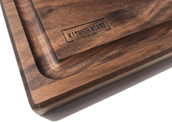 Large Walnut Wood Cutting Board by Kitchen Board Maniacs - 16x10,5 Hardwood Chopping Board and Carving Countertop Block with Juice Drip Groove