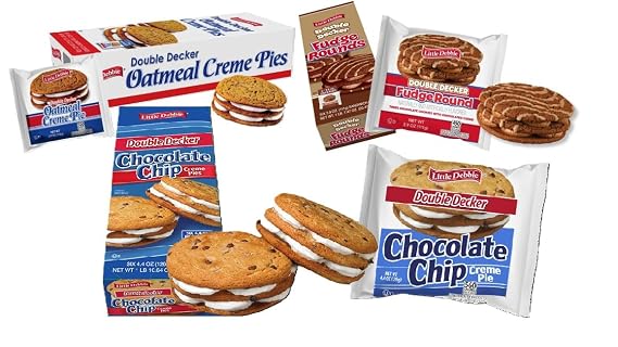 Little Debbie Double Decker Variety Pack, 1 Caddy each of Double Decker Oatmeal Creme Pie, Double Decker Chocolate Chip Creme Pie, Double Decker Fudge Rounds (6 individually wrapped packs per caddy, 18 total snacks)