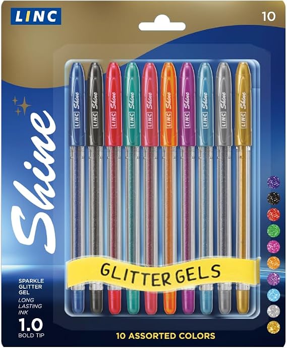 Shine glitter gel pen 10 pk - Assorted