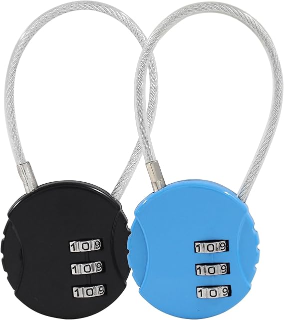 Waziaqoc 2 Pcs Wire Rope Lock, Mini Combination Lock, Blue, Black
