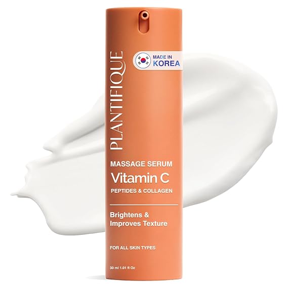 PLANTIFIQUE Korean Vitamin C Face Massage Serum Hydrating Anti-Aging Collagen & Peptides Formula Perfect for Gua Sha Facial Massage & Even Skin Tone Glow