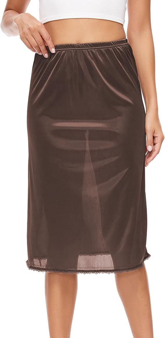 GYS Half Slips for Women Non Cling Under Dresses Silky Underskirt Lightweight Lace Trim Skirt Slip