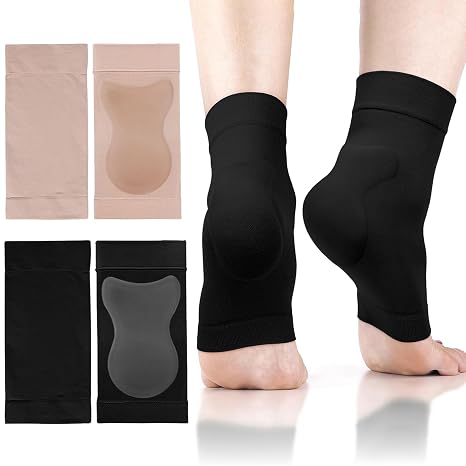 2 Pair Achilles Heel Sleeve, Achilles Tendon Heel Protector Compression Sock with Gourd-Shaped Gel Sleeve, Premium Achilles Tendon Support Stocks for Heels Pain Relief & Discomfort(Skin Color, Black)