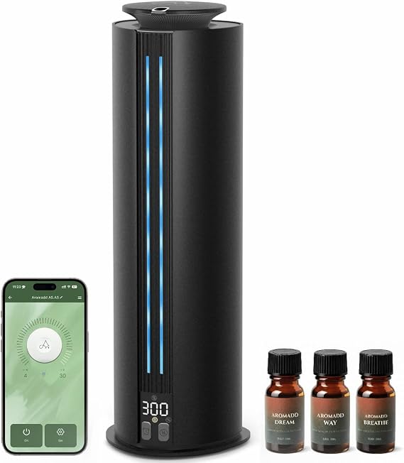 Aromadd 1700 Sq Ft Cordless Hotel Collection Diffuser, Portable Waterless Diffuser, 100ml Scent Air Machine for Home Cold Air Essential Oil Diffuser for Large Room Office, Quiet (Black)