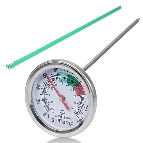 Soil Thermometer, 5 Inch Stainless Steel Stem, Waterproof, Easy-to-Read | Soil Temperature Thermometer For Backyard Compost, Ground, Garden Soil, 0-180 Fahrenheit and Celsius