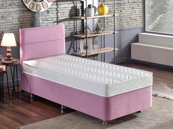 Niron Yatak Pinky Tek Kişilik Seti - Pembe Kumaş Baza, Başlık ve Takımı