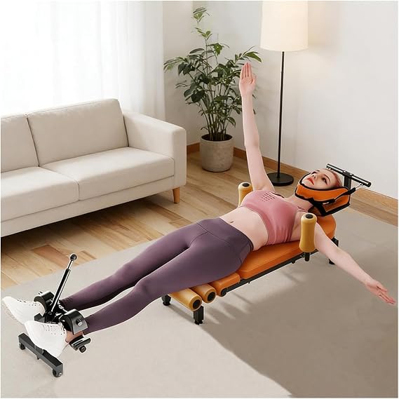 Back Stretch Bench Inversion Table, with Roller Spine Stretcher Bed,Adjustable Length Back Decompression Bench Machine for Lumbar Cervical Massage and Spine Traction,Body Relax
