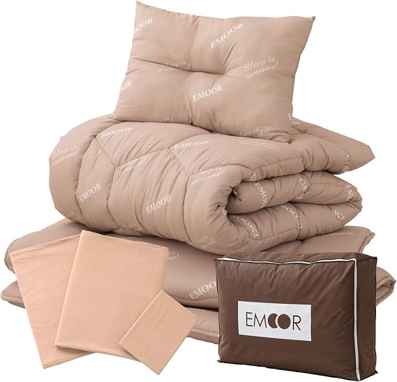 Emour 7-Piece Futon Set Single Antibacterial Deodorizing Anti-Dust Mite Washable Futon Set with Storage Case Futon Mattress Futon Comforter Futon Cover Set