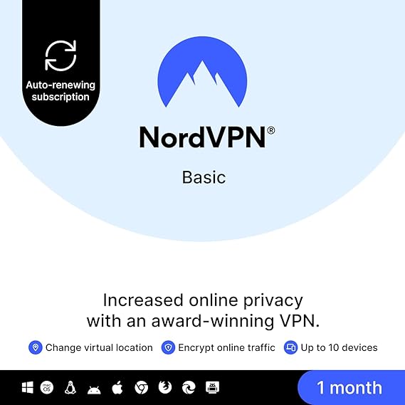 NordVPN Basic, 10 Devices, 1-Month, Premium VPN Software [Amazon Subscription]