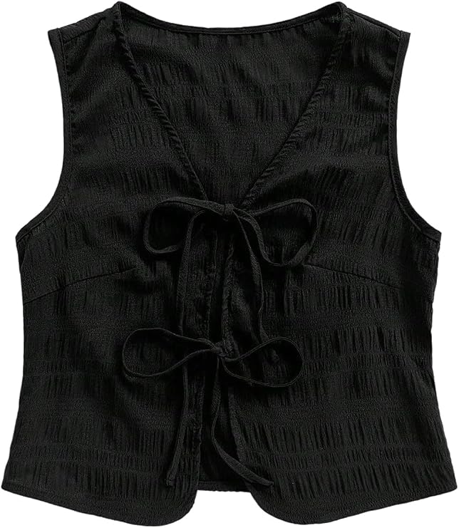 WDIRARA Women's Leopard Print Bow Tie Front Vest Crop Tank Top