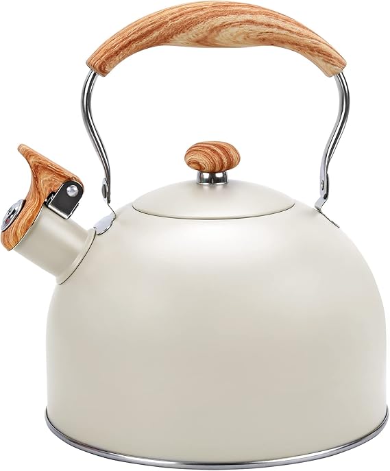 2.6 Qt Stainless Steel Whistling Tea Kettle Stovetop, Beige