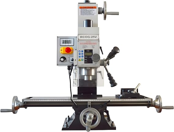 110V RCOG-25V Milling and Drilling Machine, 1100W Brushless Motor High Precision Milling Drilling Machine 20-2250rpm MT3 Spindle Taper for Metal, Wood and Plastic Processing Home DIY