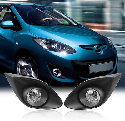 ZONTO Front Fog Light Assembly Daytime Running Light Front Bumper Halogen Light with Fog Light Frame for Mazda 2 Hatchback 2010-2014