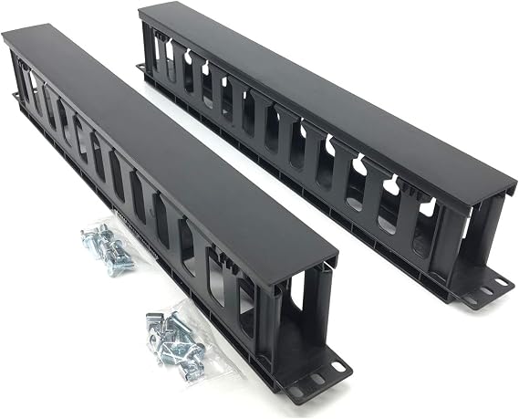 2 Pack 1U 19 inches Plastic Cable Manager with Cover 12 Slots