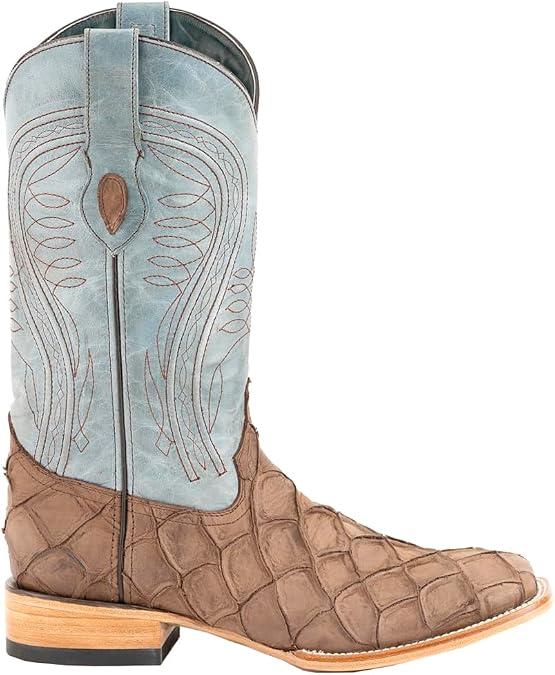 Ferrini Italia Mens Bronco Pirarucu Print Embroidered Square Toe Pull On Casual Boots Mid Calf - Blue, Brown