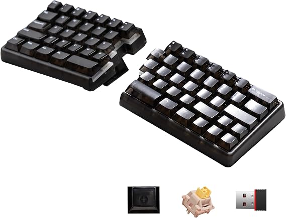 Lite Wireless Split Keyboard Mechanical - Silent Switches, RGB, Foam, Hot Swappable, Compact 60% Layout, PBT Keycaps Programmable for Mac & Windows Black