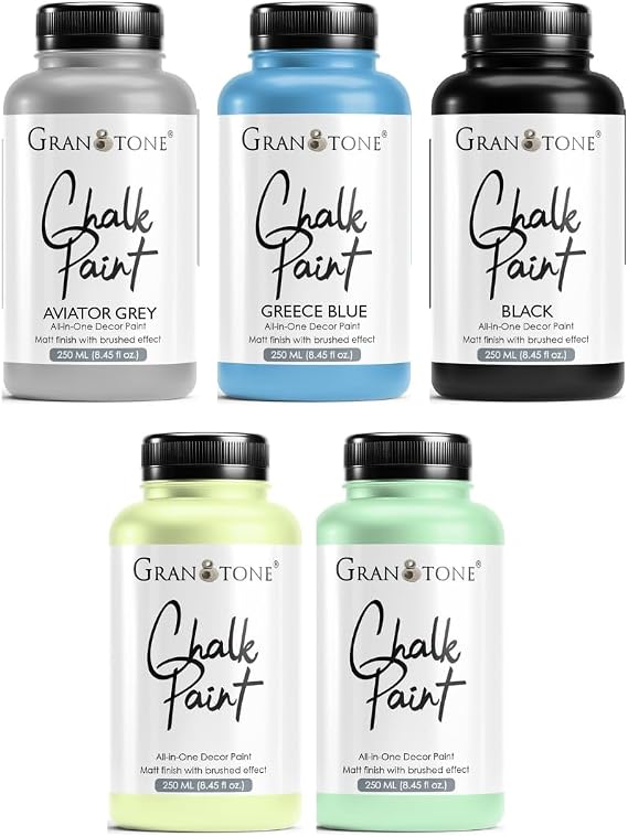 GRANOTONE Chalk Paint Multipack 250 ML Set of 5 | Eco Friendly Matt Finish Acrylic Paint for Furniture Home Decor DIY Wood Metal Fabric