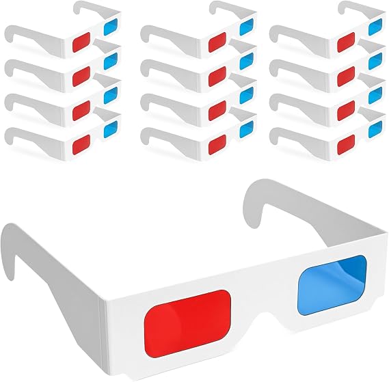 50 Pairs - Flat- 3D Glasses Red and Cyan White Frame Anaglyph Cardboard